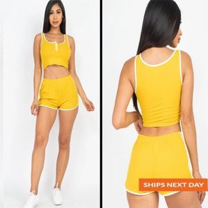 Ultra-soft Rib-Knit Piping Detail 2 Piece Set - Two Piece Set - Cozy Set - Short